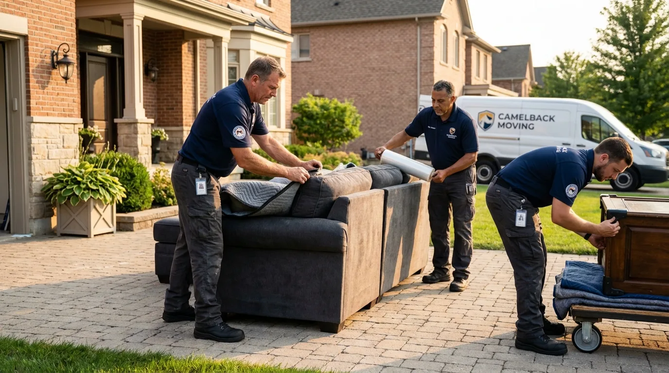 Large estate moving crew wrapping furniture in Wampsville, NY